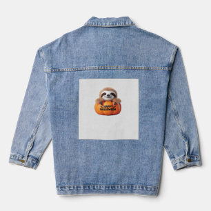 Chaqueta Vaquera Perezoso lindo sentado en una Calabaza. Texto Feli