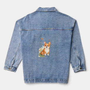Chaqueta Vaquera Perro Akita con flor y camiseta con mariposa