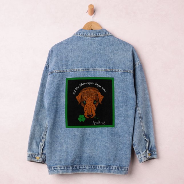 Chaqueta Vaquera Perro lobo irlandés con Shamrock y tu nombre (Hangar)