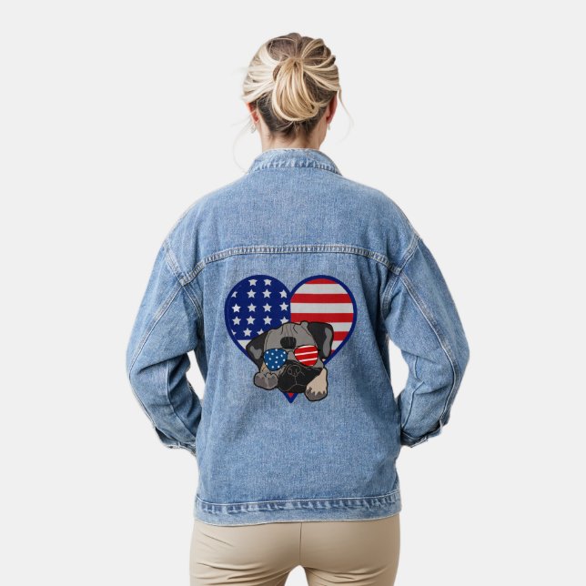 Chaqueta Vaquera Perro Pug con gafas de sol Bandera de Estados Unid (Modelo)