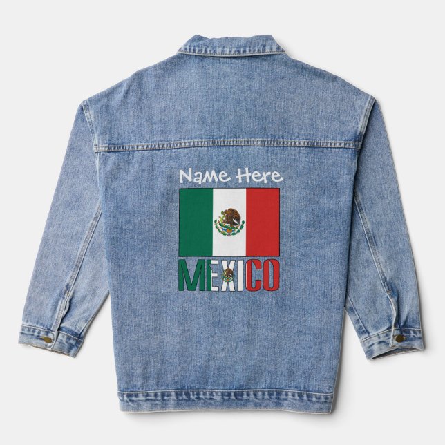 Chaqueta Vaquera Personalización blanca de bandera mexicana y mexic (Reverso )