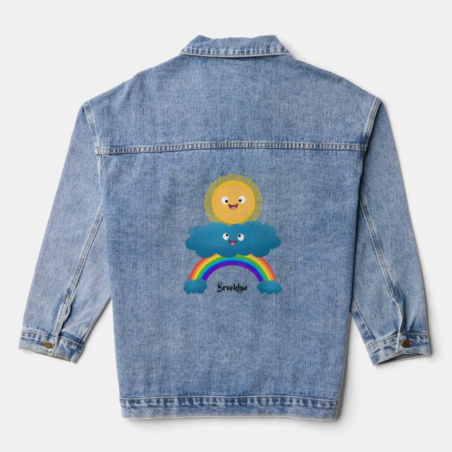 Chaqueta Vaquera Personalizado del arco iris de la nube de sol feli (Reverso )