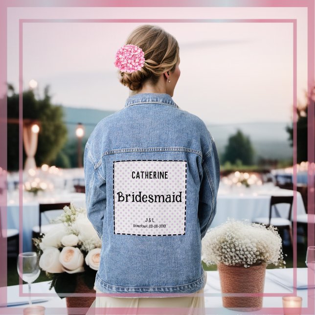 Chaqueta Vaquera Personalizado Polka Dot de Novias Boda del partido (A blue denim jacket for a bridesmaid, to customize with a name, couple's initials and wedding date)