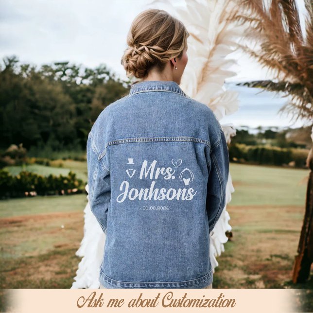 Chaqueta Vaquera Personalizado Sra. Bride Boda Floral Modern Script (Subido por el creador)