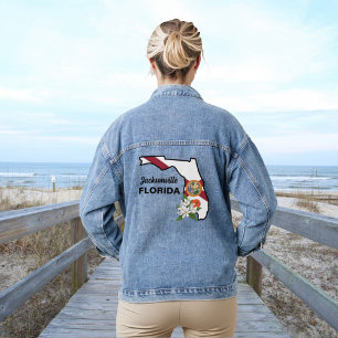 Chaqueta Vaquera Personalizado Texto Bandera de Florida y Flor Nara