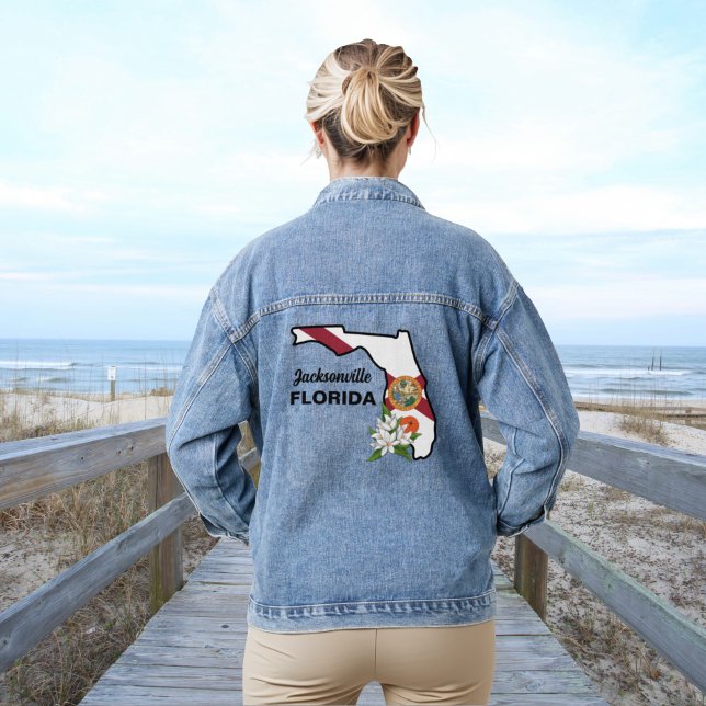 Chaqueta Vaquera Personalizado Texto Bandera de Florida y Flor Nara (Subido por el creador)