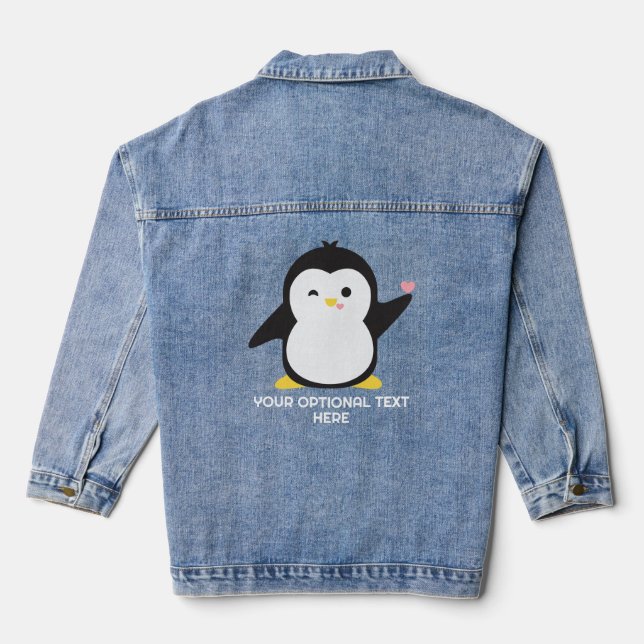 Chaqueta Vaquera Personalizado Texto Cute pingüino (Reverso )