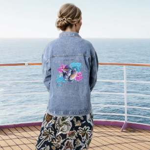Chaqueta Vaquera Pez luchador siamés Betta olas de loto azul
