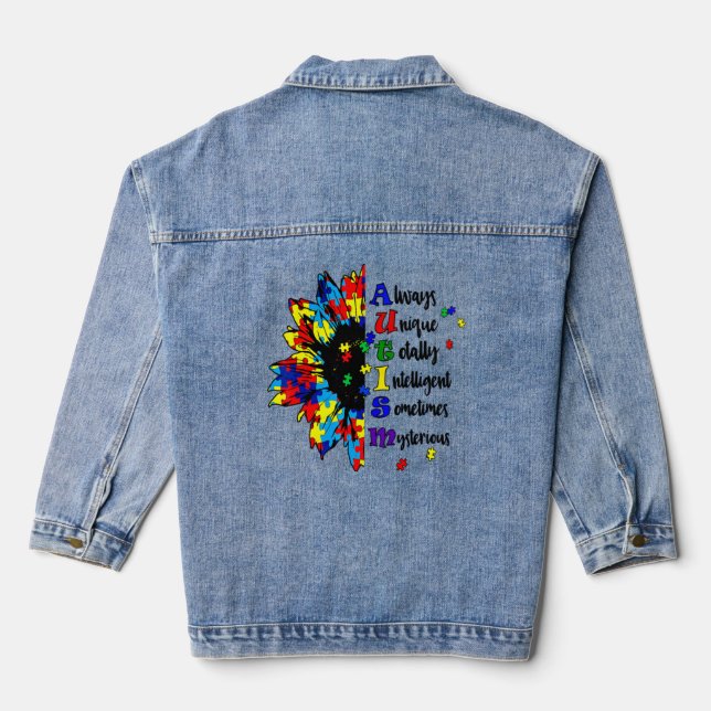 Chaqueta Vaquera Pieza De Rompecabezas Apoyo Al Autismo Del Girasol (Reverso )