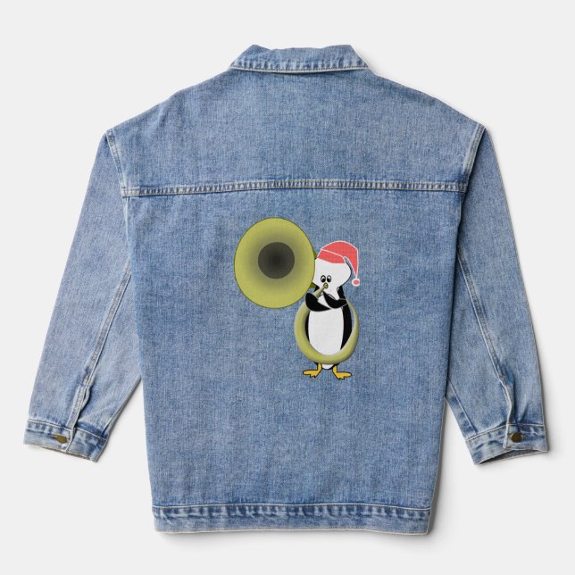 Chaqueta Vaquera Pingüino bebé tocando la tuba (Reverso )