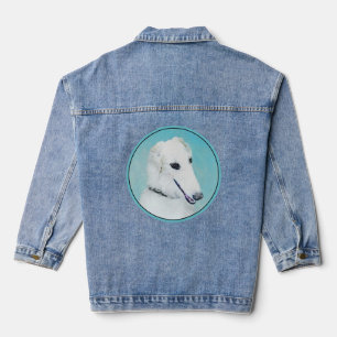 Chaqueta Vaquera Pintura de Borzoi (Blanco) - Arte de Perro Origina