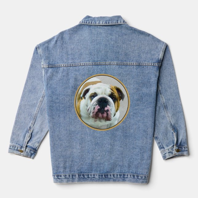 Chaqueta Vaquera Pintura de bulldog - Arte de perros original y lin (Reverso )