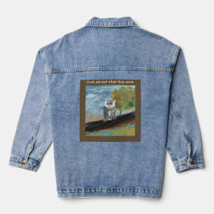 Chaqueta Vaquera Pintura estacional de búho en la naturaleza se mar