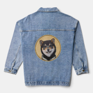 Chaqueta Vaquera Pintura Shiba Inu (Negro y Tan) - Arte de perro