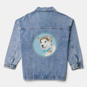 Chaqueta Vaquera Pintura siberiana Husky de pipa - Arte original de