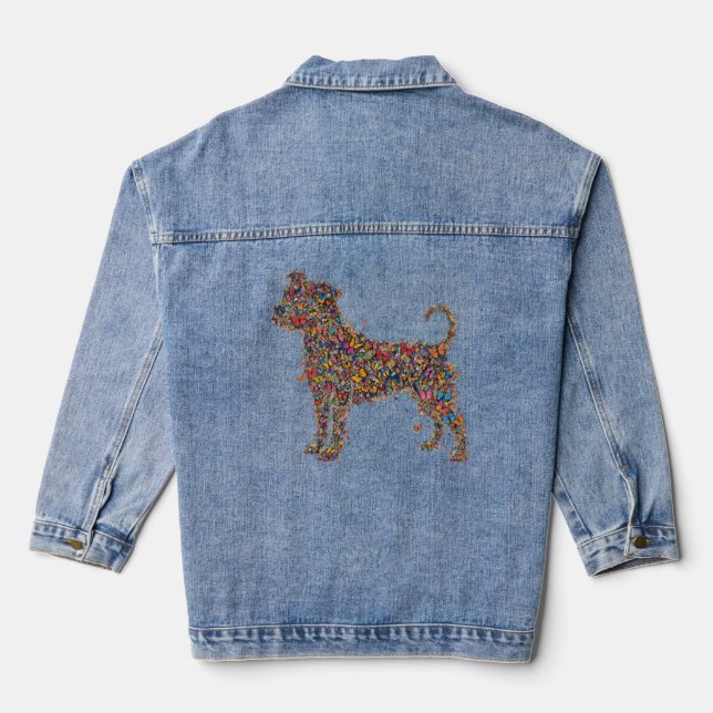 Chaqueta Vaquera Pitbull Butterfly Silhouette Art | Bully Dog Lover (Reverso )