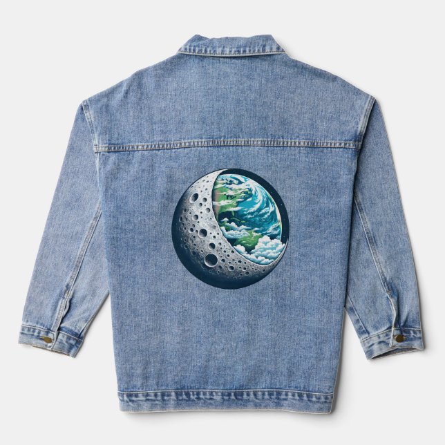 Chaqueta Vaquera Planeta Tierra y su luna: Maravilla celeste (Reverso )