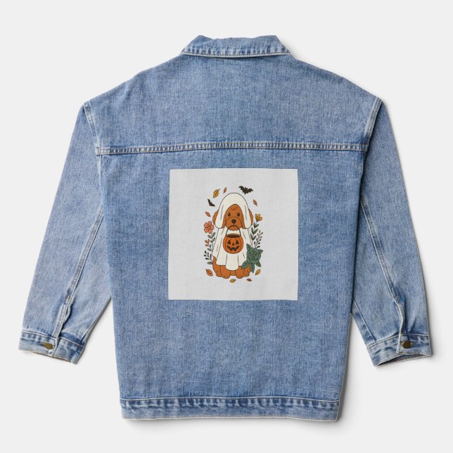 Chaqueta Vaquera Poodle de Halloween con flores de otoño (Reverso )