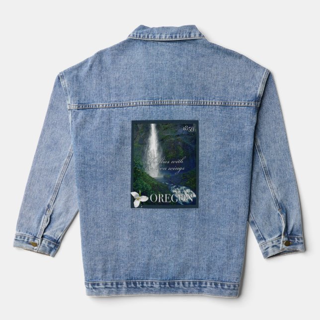 Chaqueta Vaquera Poster de Cascada de Oregon (Reverso )