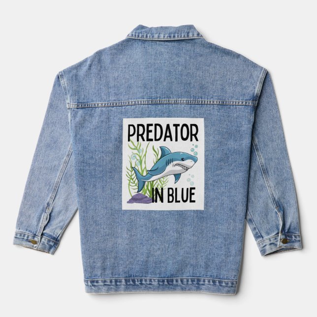 Chaqueta Vaquera pretador en azul , tiburón, estilo personalizado (Reverso )