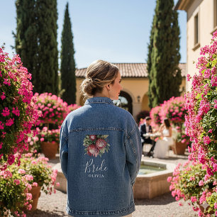 Chaqueta Vaquera Protea nativa acuarela Floral Boho Botánico