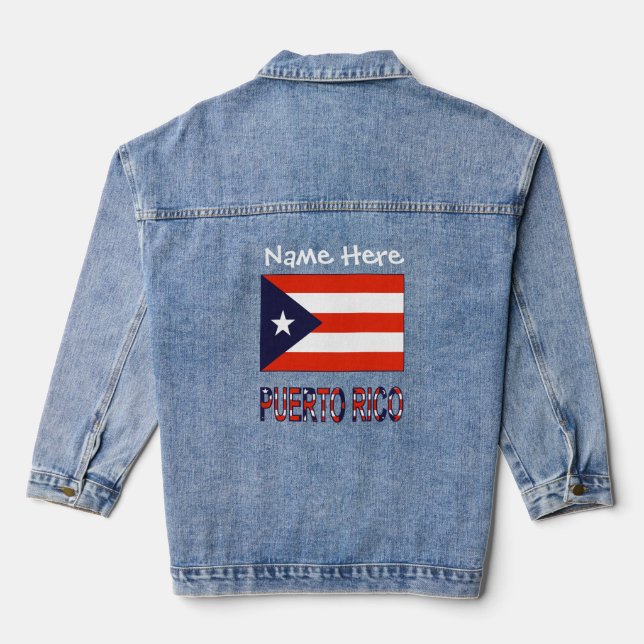 Chaqueta Vaquera Puerto Rico Bandera portorriqueña blanca personali (Reverso )