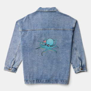 Chaqueta Vaquera Pulpo sosteniendo la bandera estadounidense