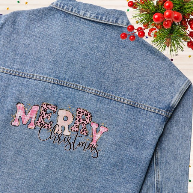 Chaqueta Vaquera Purpurina de impresión Pink Merry Christmas Plaid  (Subido por el creador)