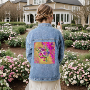 Chaqueta Vaquera Ramo de flores en acuarela sobre rosa frambuesa
