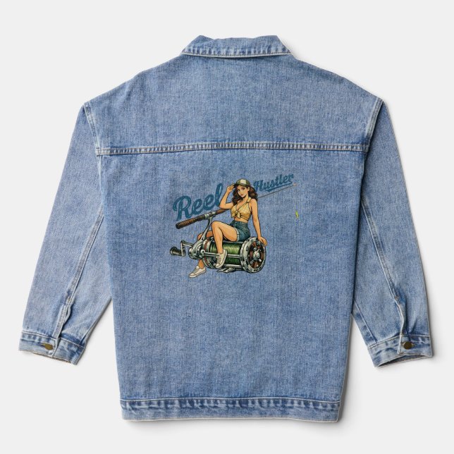 Chaqueta Vaquera Reel Hustler Retro Fishing Pin-Up Chicks Who Fish  (Reverso )