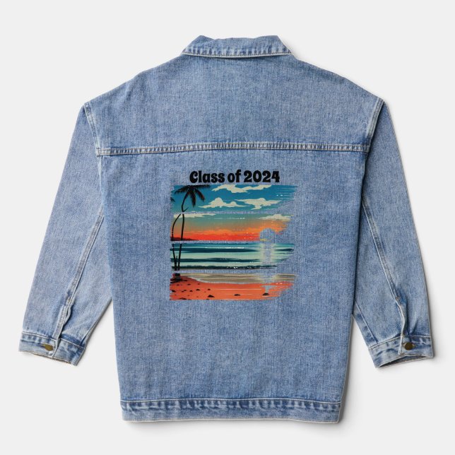 Chaqueta Vaquera Resumen de playa Graduación de arte Denim Jacket (Reverso )