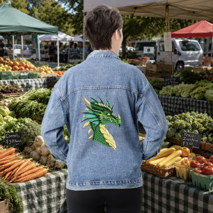 Chaqueta Vaquera Retrato de cabeza de dragón verde esmeralda Fantas