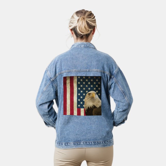 Chaqueta Vaquera Retro American Bald Eagle Bandera de Estados Unido (Modelo)