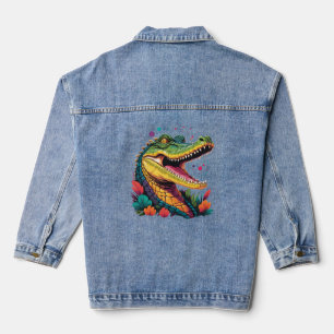 Chaqueta Vaquera Rompecabezas del retrato de cocodrilo colorido