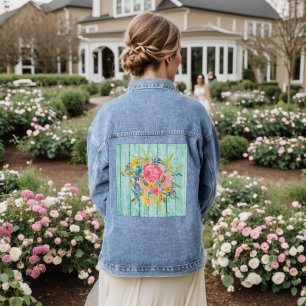 Chaqueta Vaquera Rosa floral en acuarela rociada sobre aqua descasc