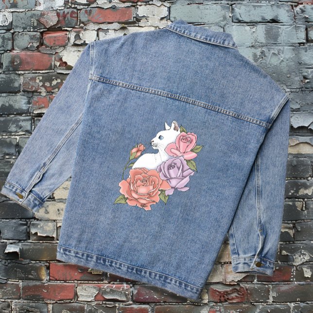 Chaqueta Vaquera Rosas rosadas de lavanda de piel de gato blanco (Subido por el creador)