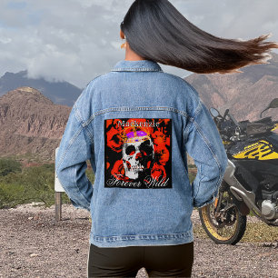 Chaqueta Vaquera Roses rojas de cráneo gótico personalizado