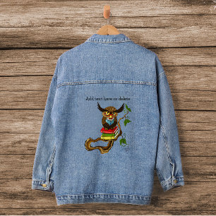 Chaqueta Vaquera Sabio Azul Lindo Marrón Leyendo Libros de Búho