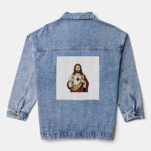 Chaqueta Vaquera Sagrado Corazón Jesús Grabado Antiguo Arte Vectori