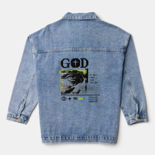 Chaqueta Vaquera Salmo 121:2 Neon Lima Ojo de Dios Arte Glitch CRT