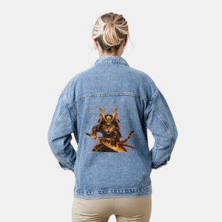 Chaqueta Vaquera Samurai Orange Cat - Back Print Denim Jacket