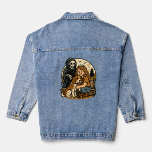 Chaqueta Vaquera Segador Siniestro con Arte de Esqueleto de Niña y 