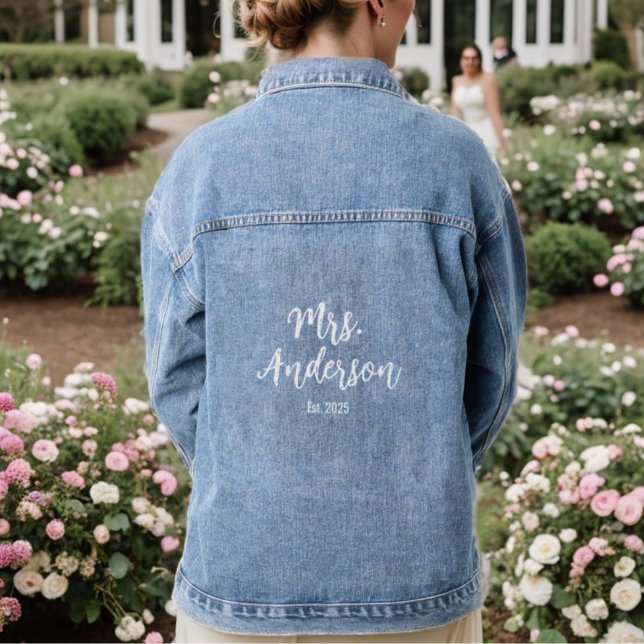 Chaqueta Vaquera Sencillo Minimal Mrs Fecha Est. Novia (Personalized Wedding Script Est. Date Denim Jacket)