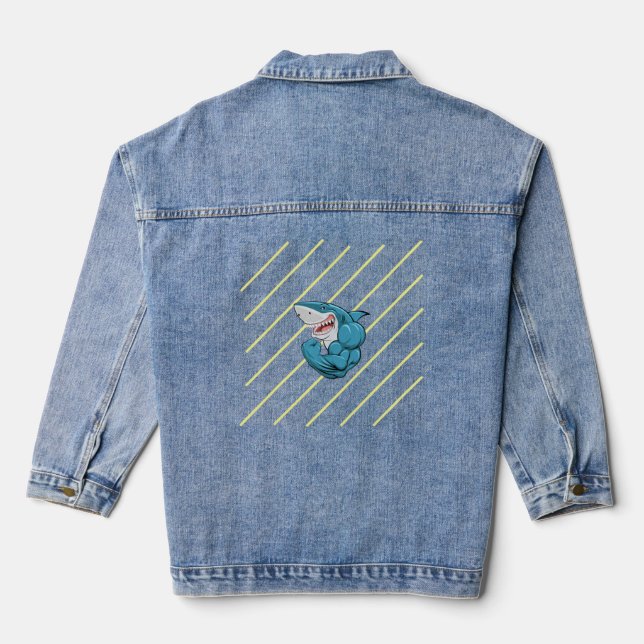 Chaqueta Vaquera "Shark Strike Denim Jacket – Fearless Ocean Vibes" (Reverso )