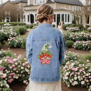 Chaqueta Vaquera Sombrero de Fresa Gnomo Cuadro Moda Fruta Mujeres