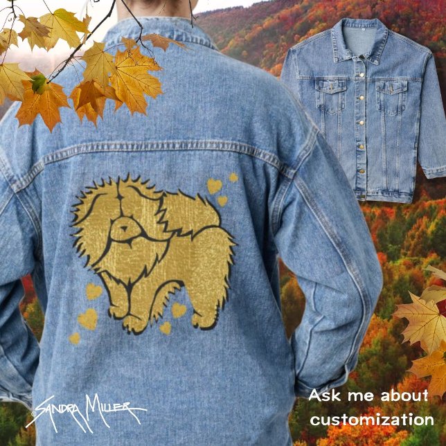 Chaqueta Vaquera SPARKLY THANG rough chow faux metallc (BEAUTIFUL denim jacket featuring a golden toned chow chow. Lots of Bling!!)