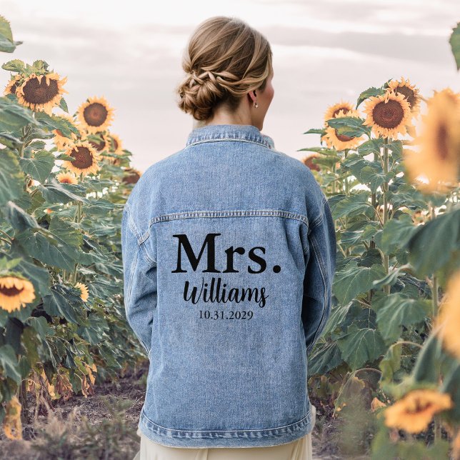 Chaqueta Vaquera Sra. Apellido Personalizado y Fecha Novia Jean (Mrs Personalized Surname & Date Bride Jean Denim Jacket
)