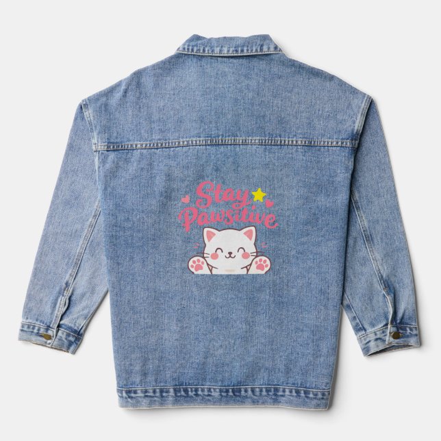 Chaqueta Vaquera Stay Pawsitive – Cute Cat Motivational Quote Desig (Reverso )