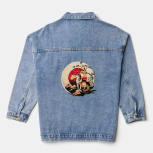 Chaqueta Vaquera Sunset Ukiyo e Style japonés de perros inu shiba
