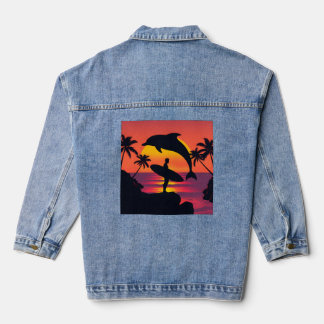 Chaqueta Vaquera Surfista del atardecer y playa tropical de Silueta